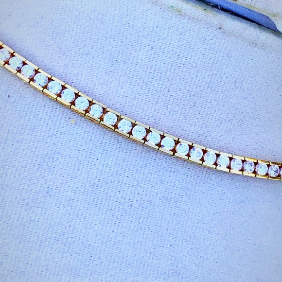 VTG Channel Set Crystal Gold Over Sterling Silver Tennis Bracelet - Picture 7 of 7